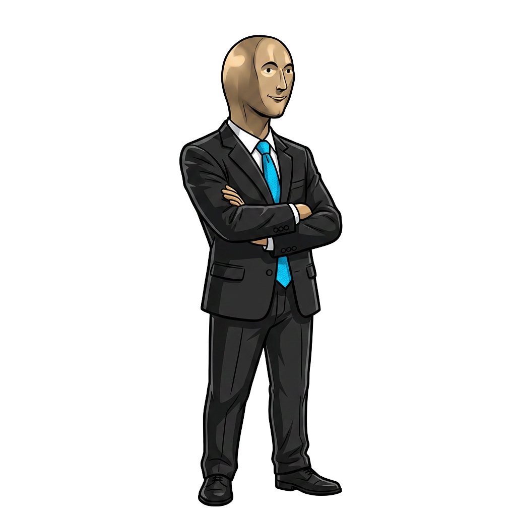 STONK mascot standing confidently with arms crossed